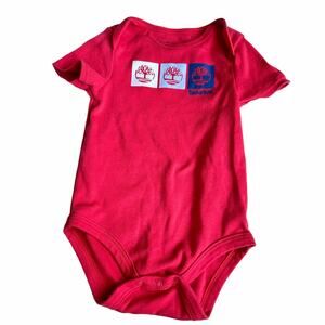Stylish Red Timberland Short Sleeve Bodysuit - One Piece 6-9 months